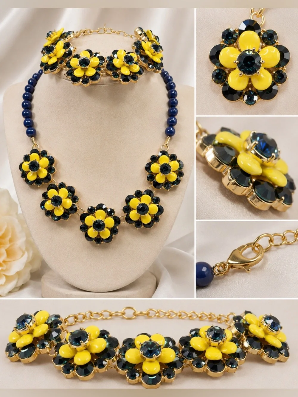 Talbots 5 Flower Statement Necklace and Bracelet